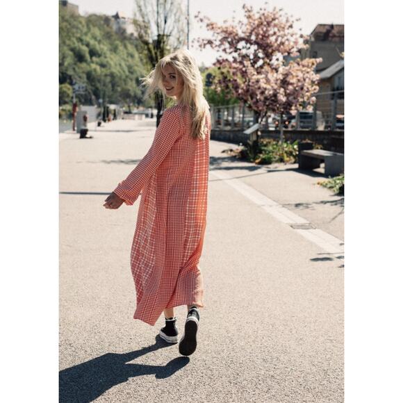 EUC $350 Stine Goya Leila Plaid Orange Midi Dress - Picture 4 of 11